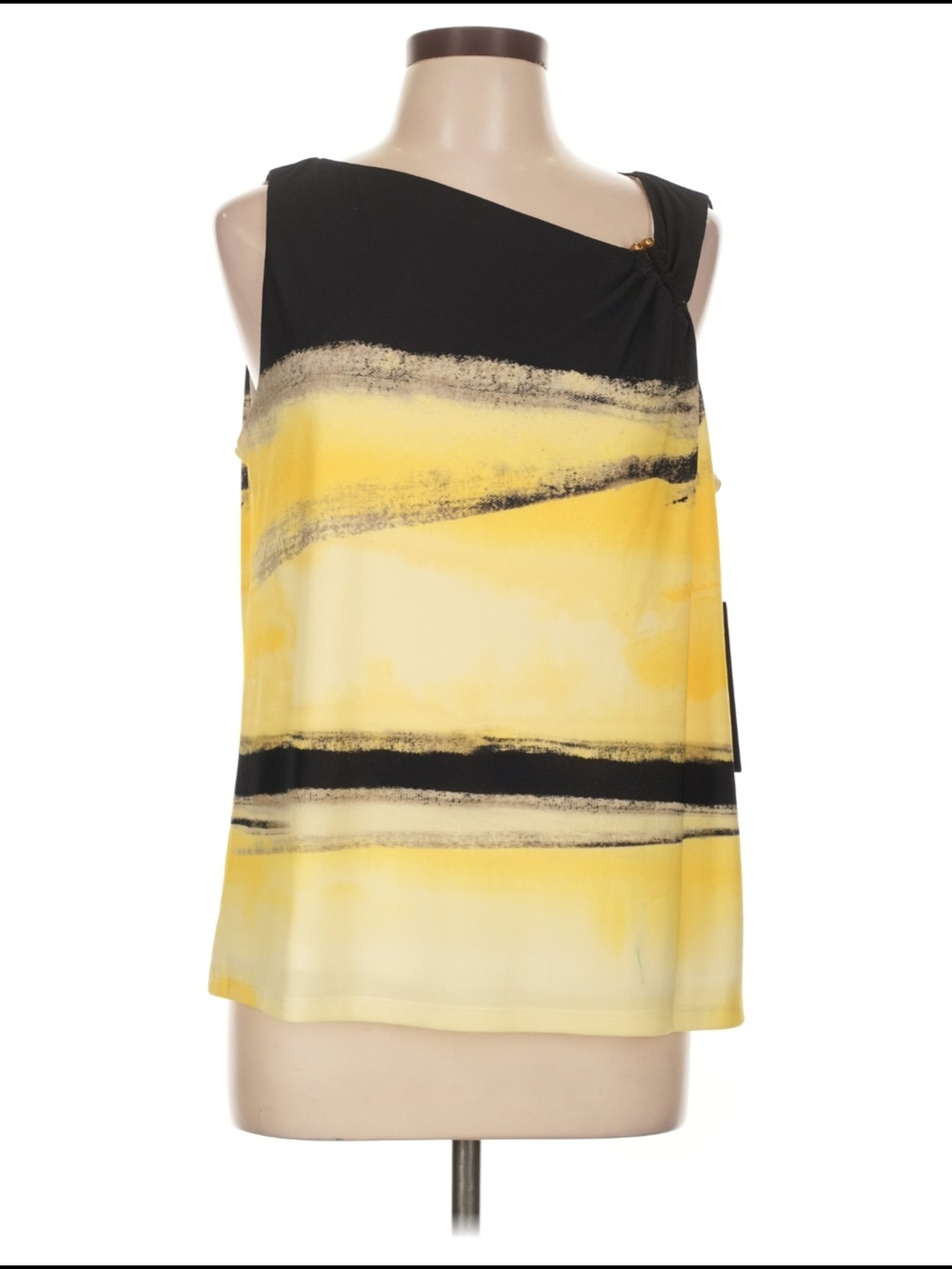 Donna Karan Yellow and Black Sleeveless Watercolor Stripe Camisole